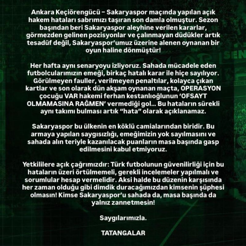 Tatangalar’dan hakem tepkisi