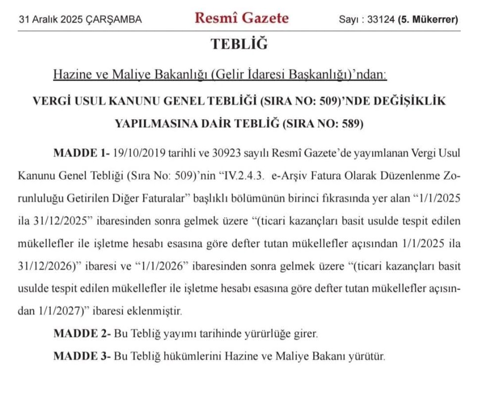 ESNAFIMIZ İÇİN E-ARŞİV FATURA ZORUNLULUĞU 2027’YE ERTELENDİ